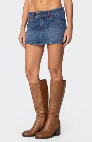 Embroidered Pocket Denim Mini Skirt image number 4