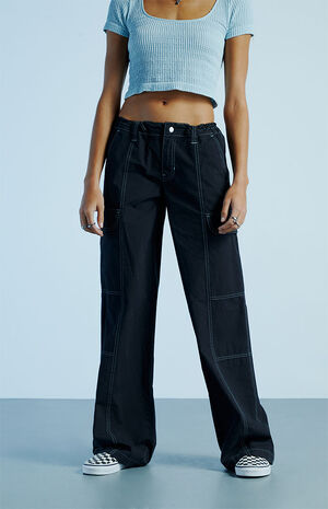 Black Cargo Low Rise Puddle Pants image number 2