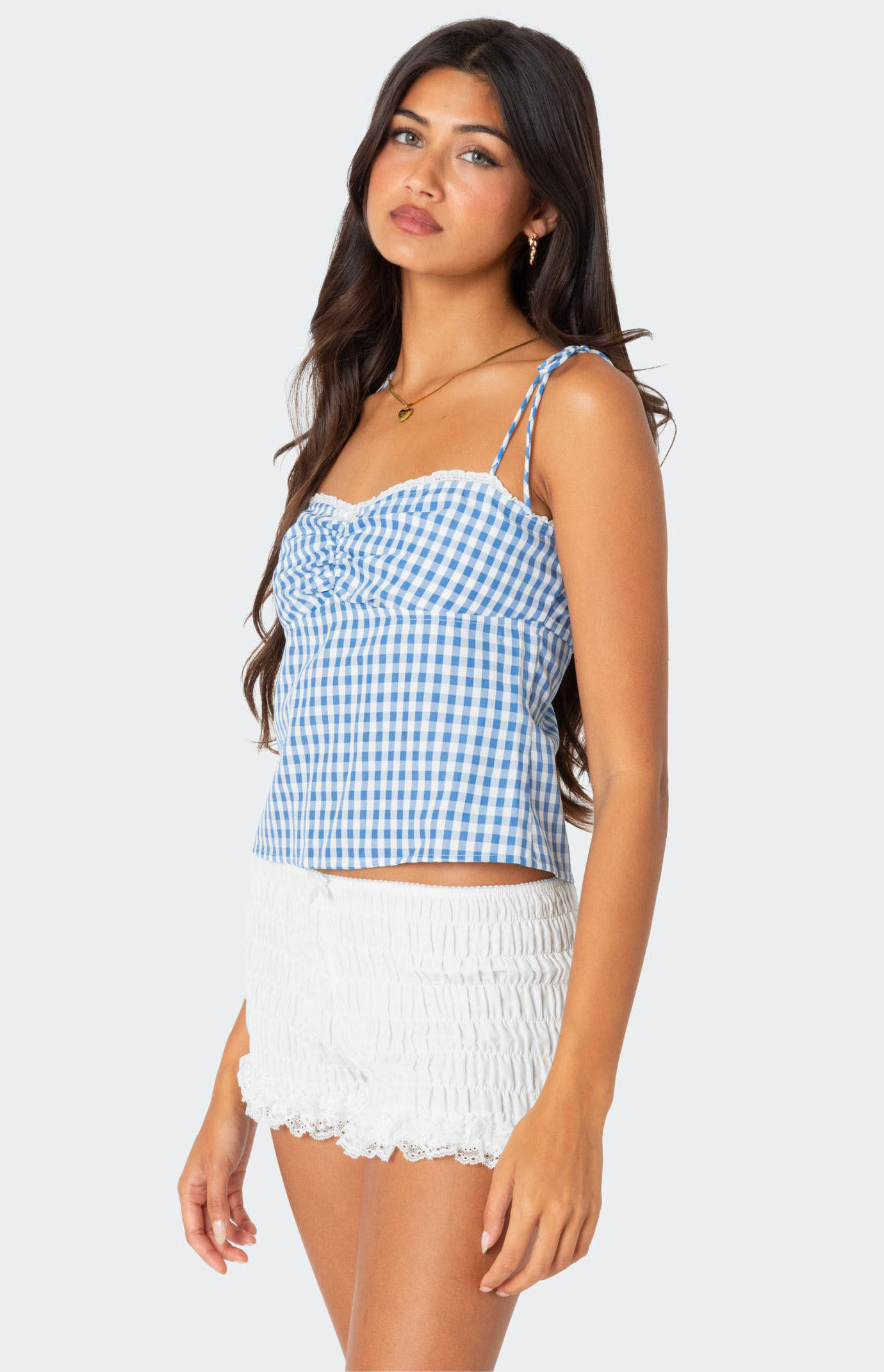 Edikted Billie Open Tie Back Gingham Top