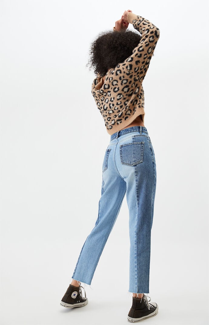 Two tone straight leg jeans sale