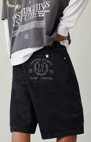 Imperial Sports Guild Black Baggy Denim Shorts image number 3
