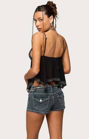 Studded Asymmetric Sheer Babydoll Top image number 3