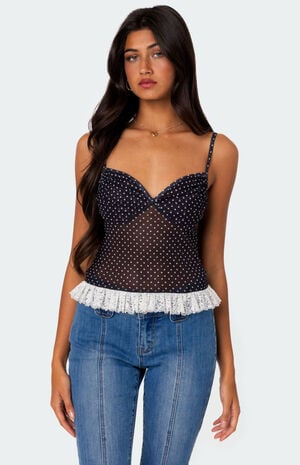 Polka Dot Cupped Mesh Tank Top image number 1