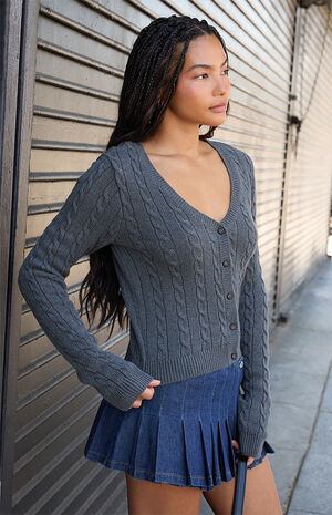 Gray Cable Knit Cardigan image number 2