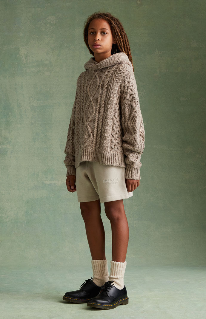 Kids Fear of God Essentials Core Heather Cable Knit Hoodie