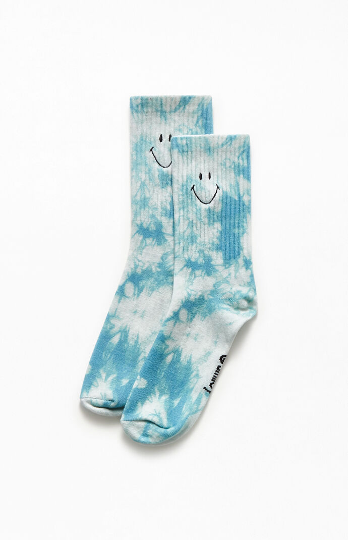 Blue Tie-Dye Smiley Socks
