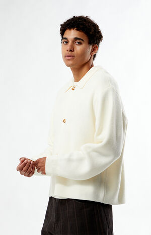 Cream Button Front Polo Sweater image number 2