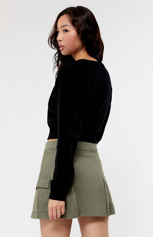 Olive Stretch Pleated Cargo Mini Skirt image number 4