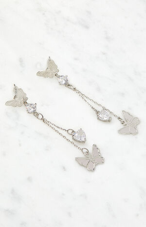 Silver Butterfly Drop Earrings image number 2