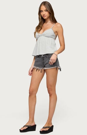 Frayed Vintage Washed Low Rise Jean Shorts image number 4