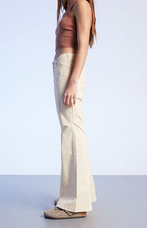 Tan Low Rise Flare Pants image number 3