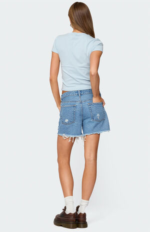 Cale Distressed Low Rise Denim Shorts image number 3