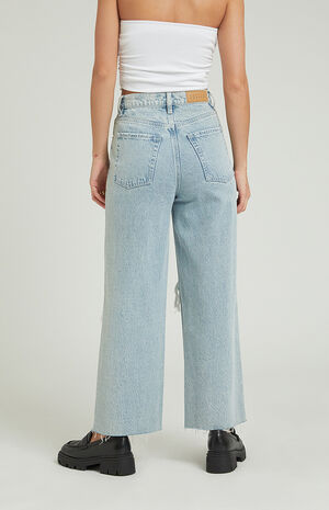 Nora Cropped Wide Leg Jeans Ripped Light Indigo image number 3