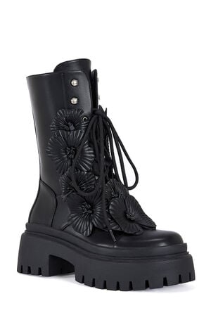 Women's Devoir Black 3D Flower Combat Boots image number 2