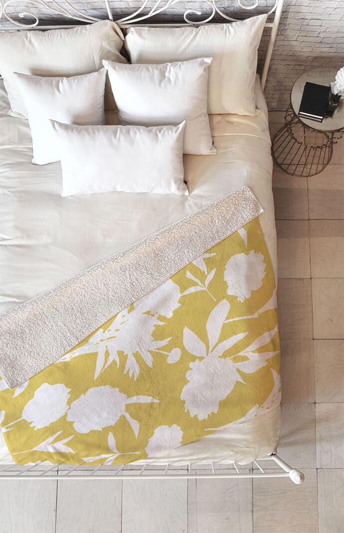 Peony Silhouettes Harvest Fleece Throw Blanket