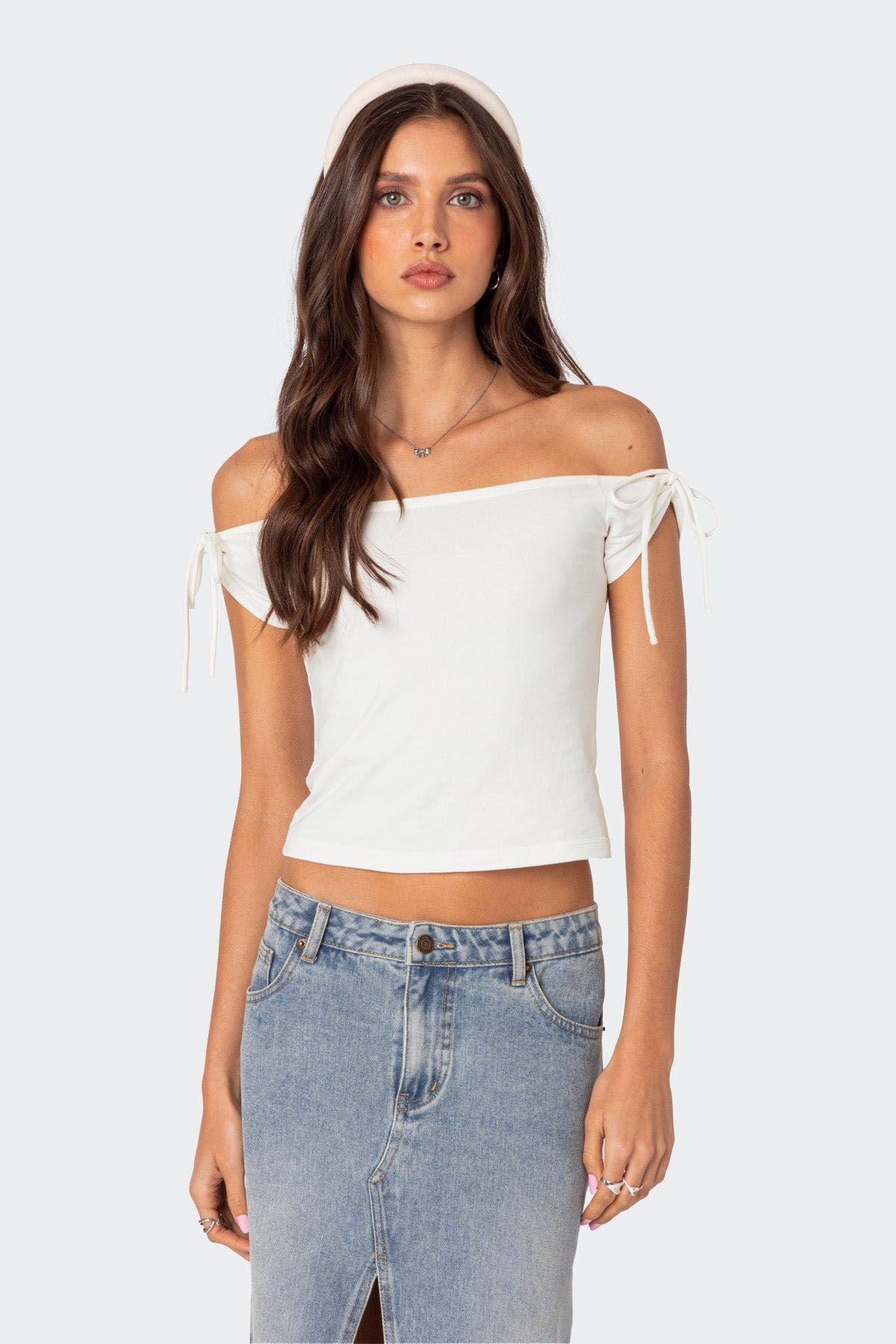 ★2024SS新作★glowny★GIRLFRIEND OFF SHOULDER TOP Girl's (8-14) Short Sleeve Seamless Off Shoulder Top