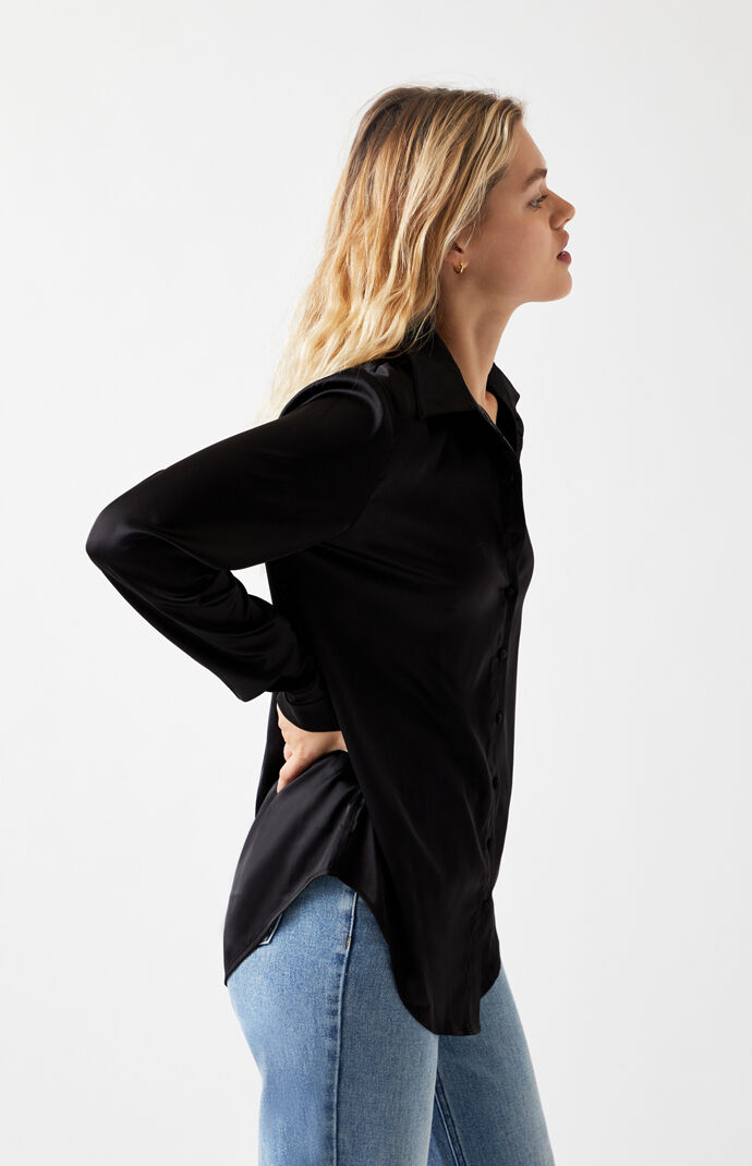 Satin Long Sleeve Button Up Blouse