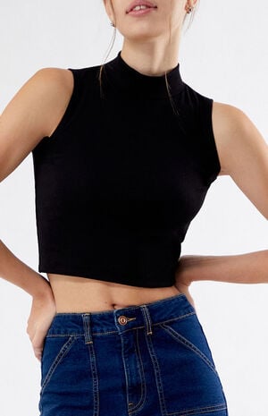 Black Mock Neck Tank Top image number 3