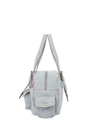 Denim Blue Multi Patch Satchel Bag image number 5