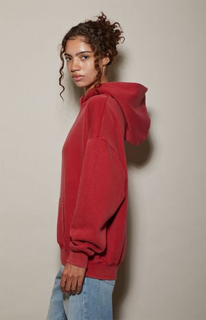 Red Ultra Soft Fleece Core Washed Pullover Hoodie image number 3