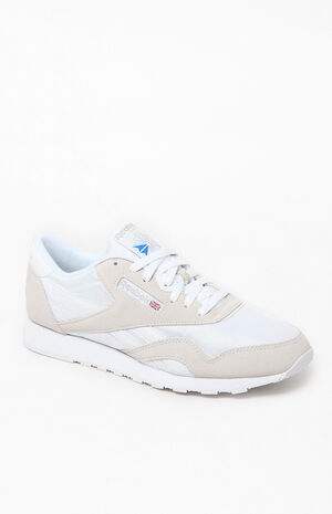 Classic White and Grey Leather & Nylon Shoes image number 1