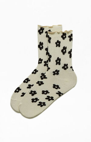 Floral Ruffle Trim Crew Socks image number 1
