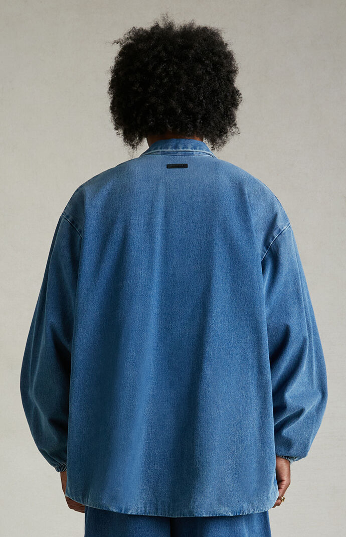 Fear of God Essentials Medium Wash Denim Overshirt Jacket Fear of God Essentials Medium Wash Denim Overshirt Jacket