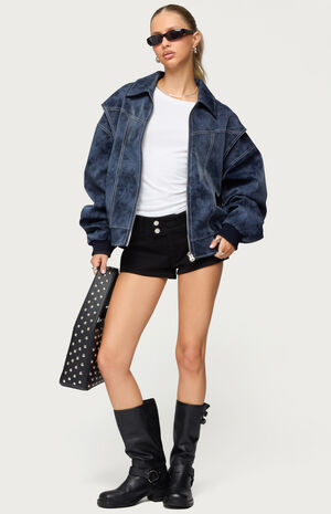 Ownley Oversized Faux Leather Bomber Jacket image number 5