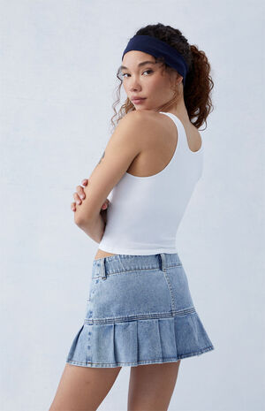 Eco Medium Indigo Pleated Low Rise Denim Mini Skirt image number 3