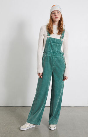 Green Corduroy Baggy Workwear Overalls image number 1