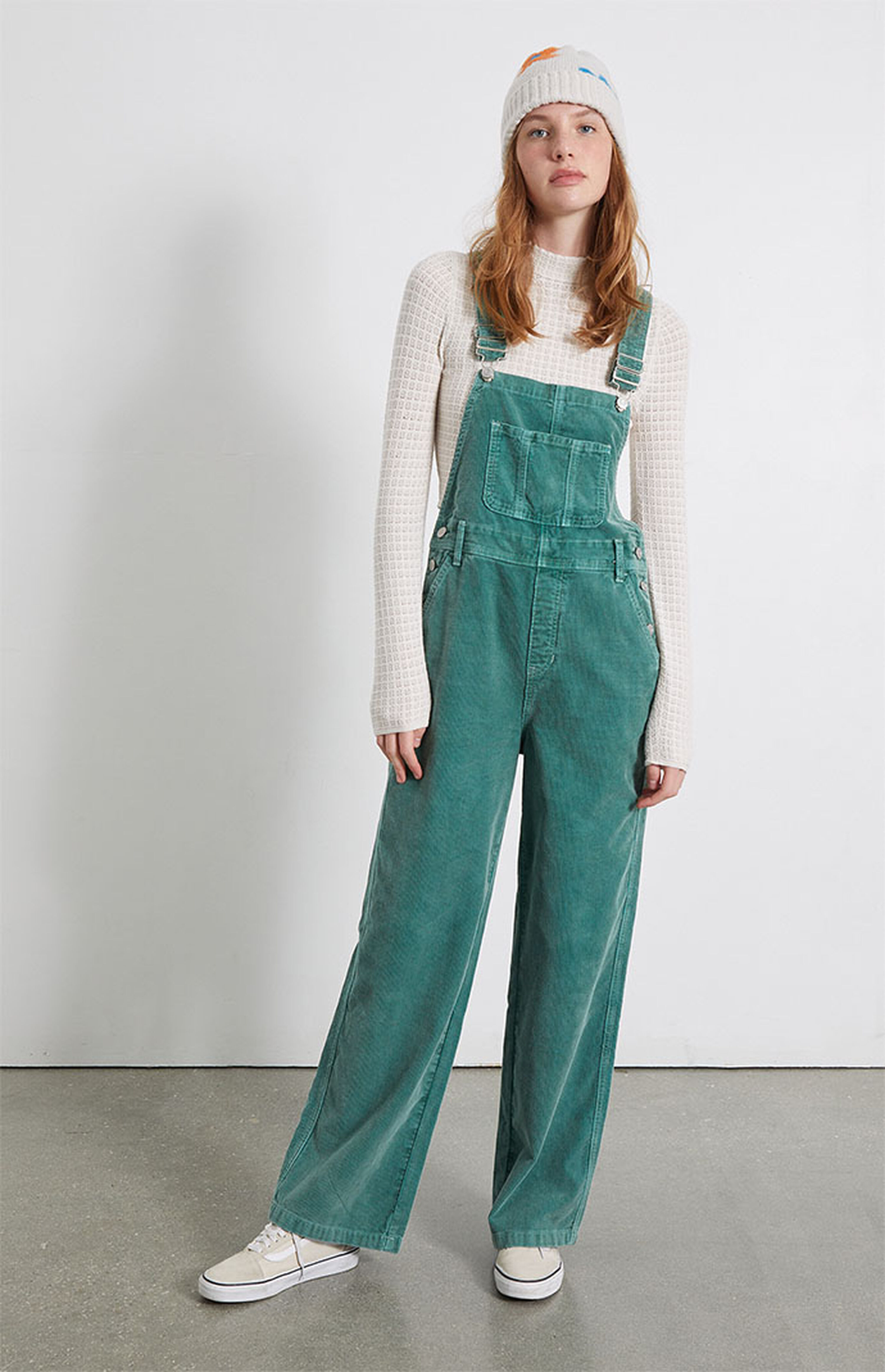 PacSun Green Corduroy Baggy Workwear Overalls PacSun