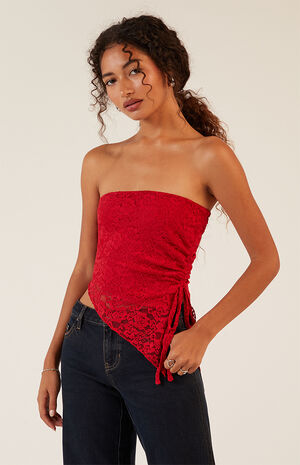 Floral Lace Asymmetrical Tube Top image number 3