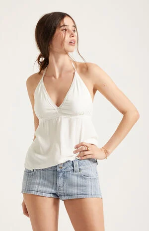 Tatum Ultimate Low Rise Denim Micro Shorts Stretch Striped Light Blue image number 2