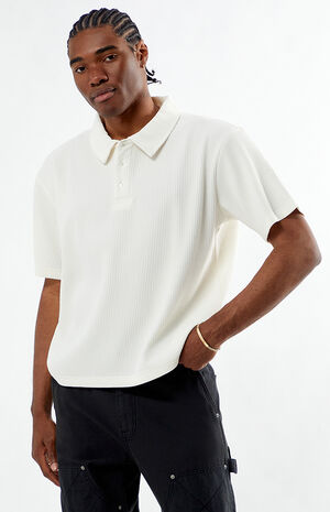 Cream Ribbed Polo Shirt image number 1