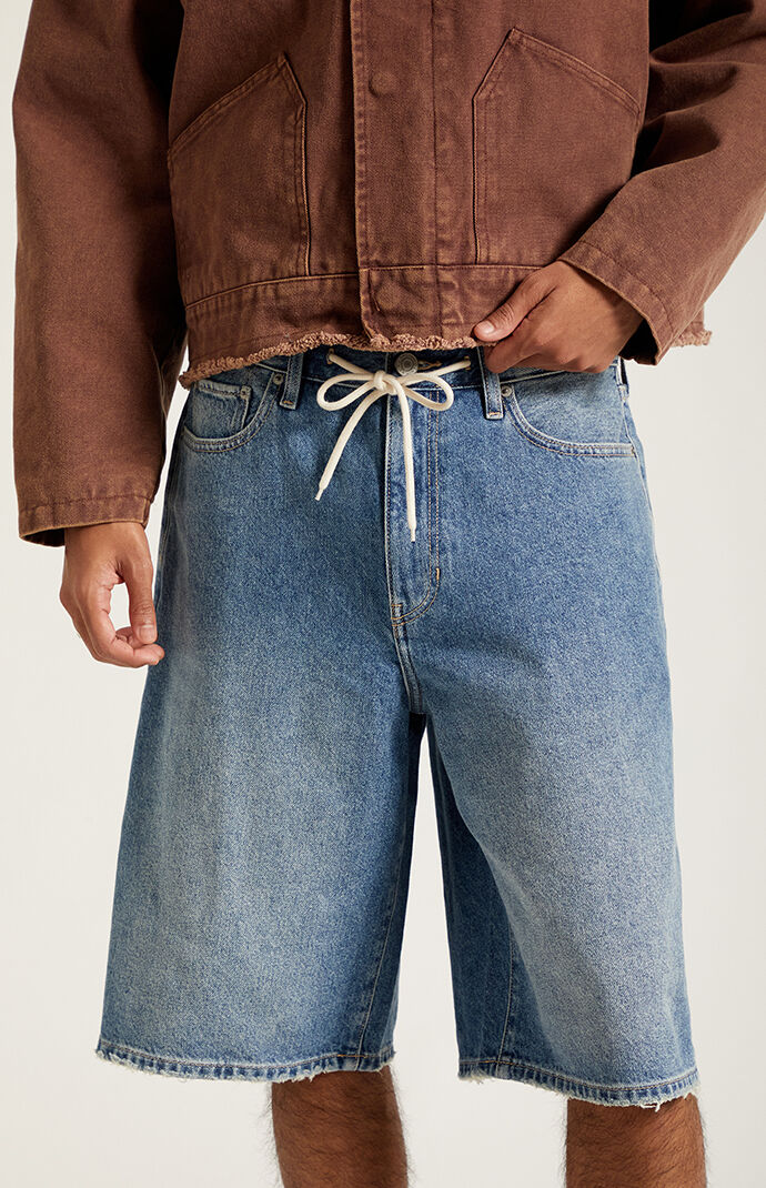 Pacsun Austin Extreme Baggy Jean Shorts Drawstring Medium Blue