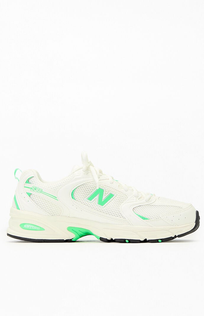 New Balance White & Green 530 Sneakers