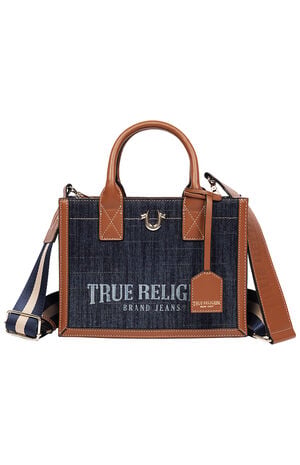 Modern Edge Denim and Faux Leather Tote Bag image number 1