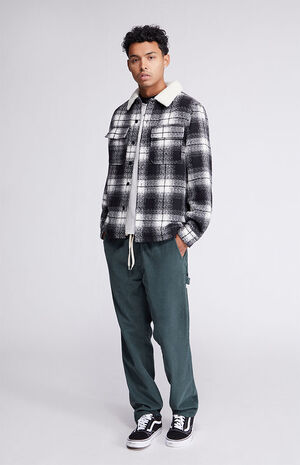 Black Sherpa Lined Plaid Shacket image number 4
