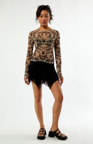 By PacSun Tattoo Print Mesh Long Sleeve Top image number 4