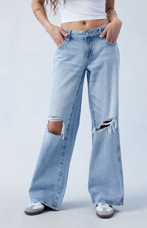 Eco Light Blue Ripped Low Rise Baggy Jeans image number 2
