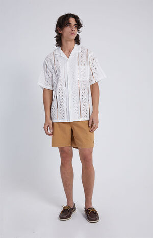 White Eyelet Resort Oversized Button Down Shirt image number 4