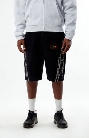 Thorns Black Baggy Denim Shorts image number 2