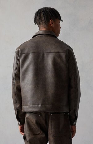Faux Leather Bull Zip Up Jacket image number 4