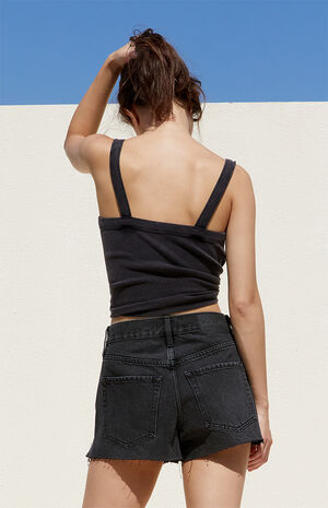 Black High Waisted Relaxed Denim Shorts image number 4