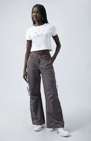 Purple Elastic Waist D-Ring Cargo Pants image number 2