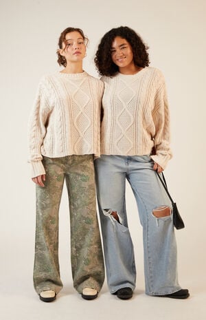 Violet Cable Knit Boxy  Sweater image number 6