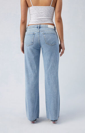 Wren Light Indigo Ripped Low Rise Wide Leg Jeans image number 4