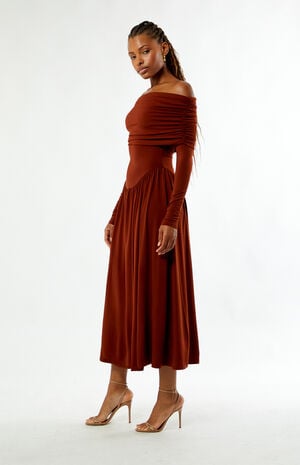 Off-The-Shoulder Ruched Midi Dress image number 2