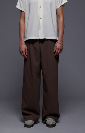 by Pacsun Kane Baggy Trousers Stretch Pleated Brown image number 4