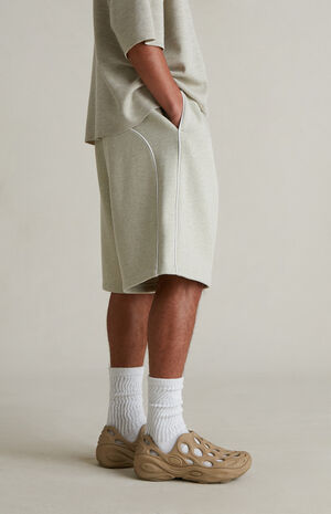 Heather Stone & Cloud White Basketball Fleece Sweat Shorts image number 4